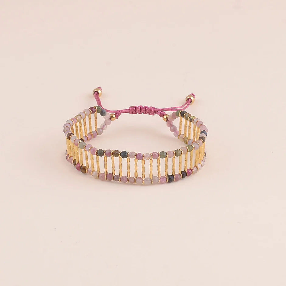 Bracelet Scarlette – Tourmaline Colorée & Acier Doré