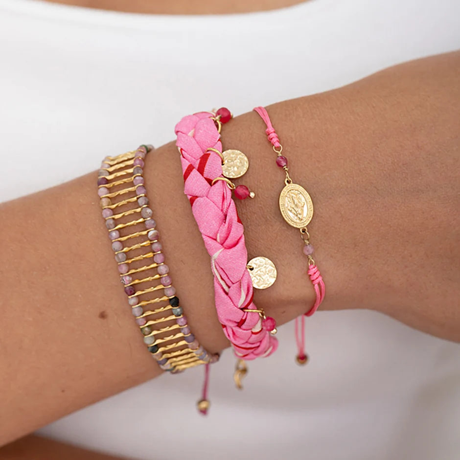Bracelet Madone en agate rose fuchsia et agate blanche