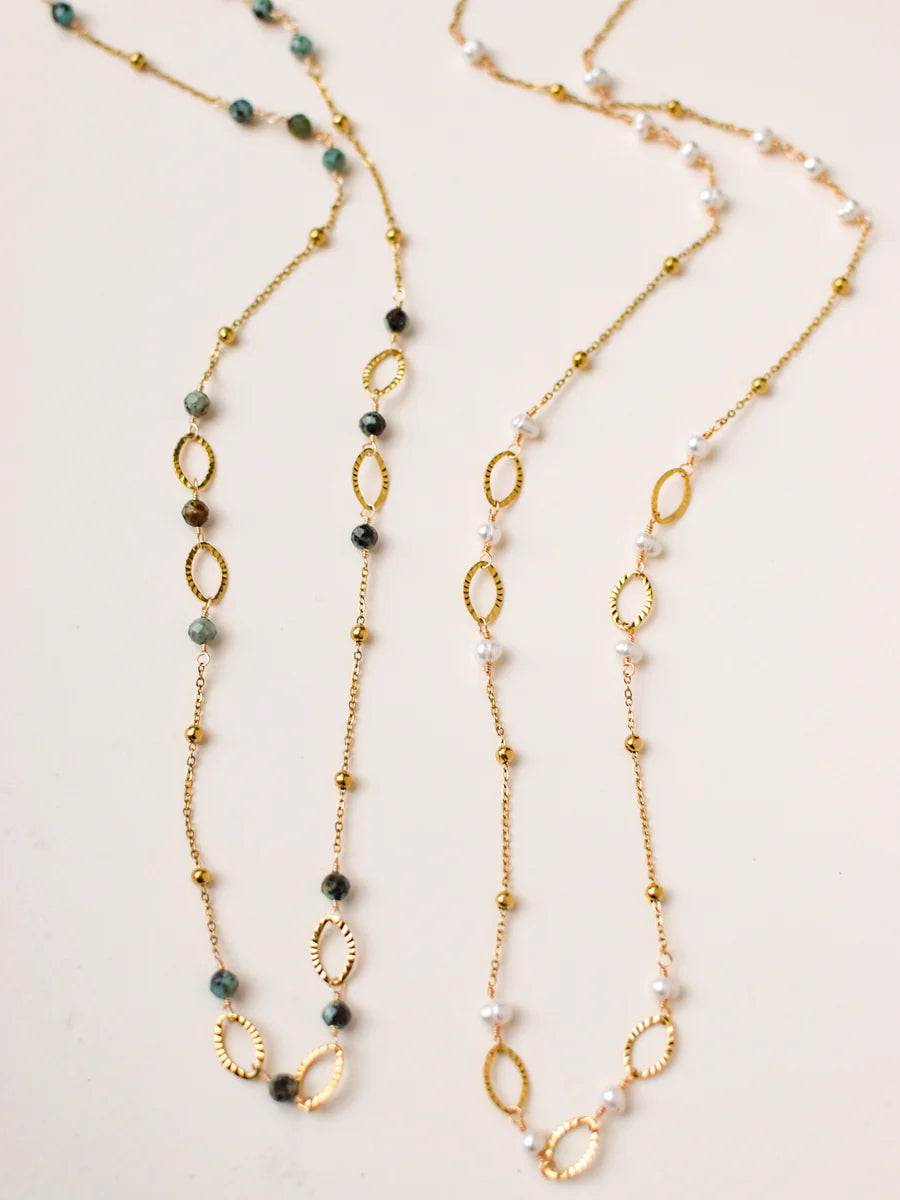 Collier SHANA - Turquoise Africaine ou Perle d'Eau Douce - Sérénité & Élégance