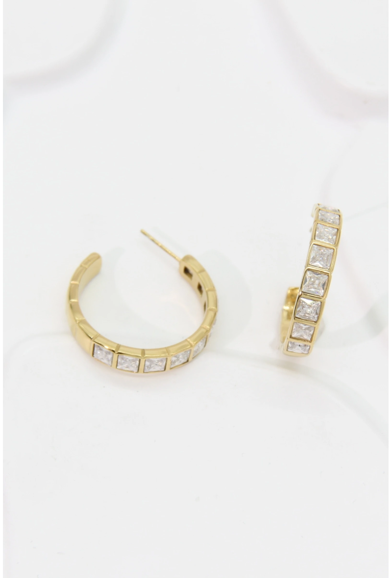 SOPHIE – Boucles d’oreilles créoles dorées ornées de cristaux, 3 cm