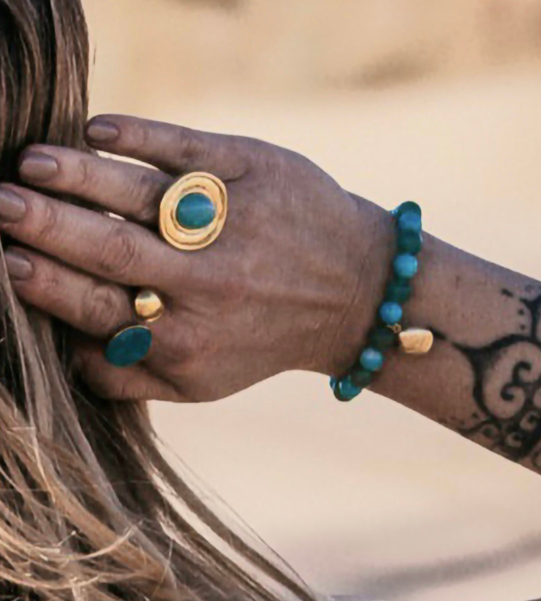 Bague STELLA  Amazonite Pierre Naturelle Martelée | Or et Ame Bijouxoui