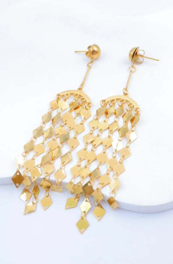 Boucles d'Oreilles DINA Cascade - Losanges Dorés & Argentés