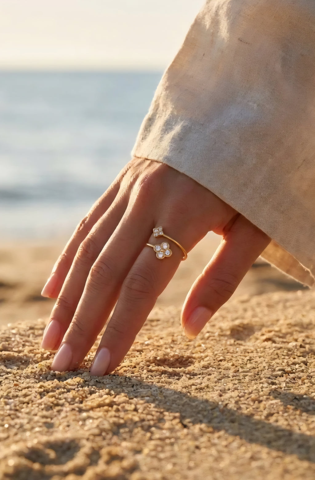 Bague Palas - Trèfle Ouvert Acier Inoxydable & Cristaux