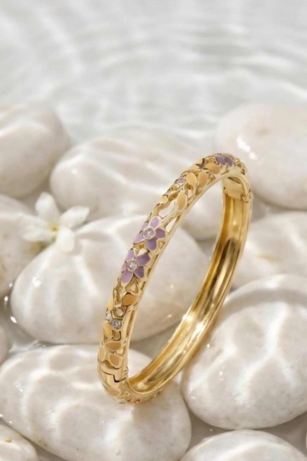 Bracelet Diana, Jonc Fleuri Strass Doré –  Couleurs au Choix | Or et Âme Bijoux