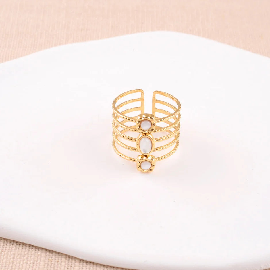 Bague Shiva – 5 Anneaux Martelés & Nacre