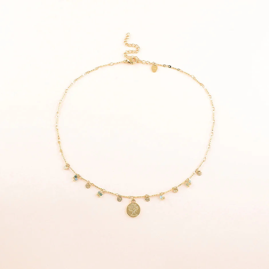 Collier Tessa – Turquoise Africaine & Arbre de Vie Doré