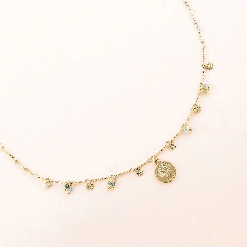 Collier Tessa – Turquoise Africaine & Arbre de Vie Doré