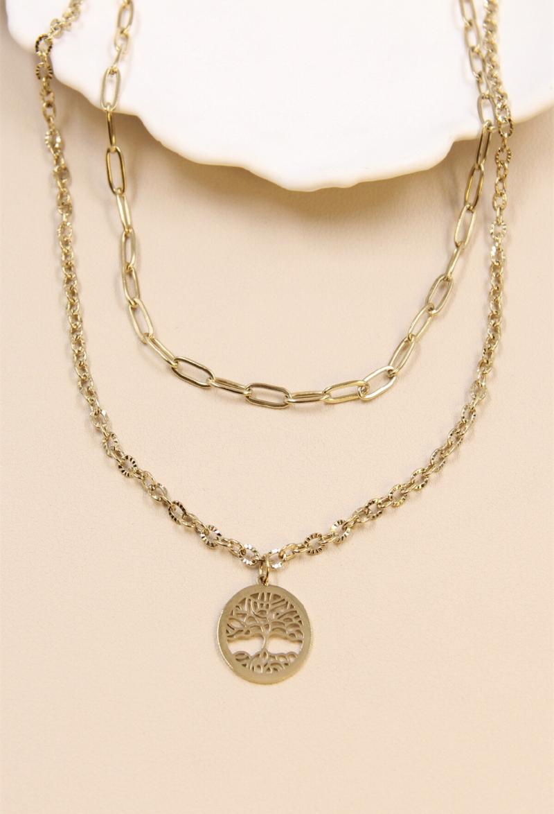 Collier Vina — Double Rang Arbre de Vie Doré Layering