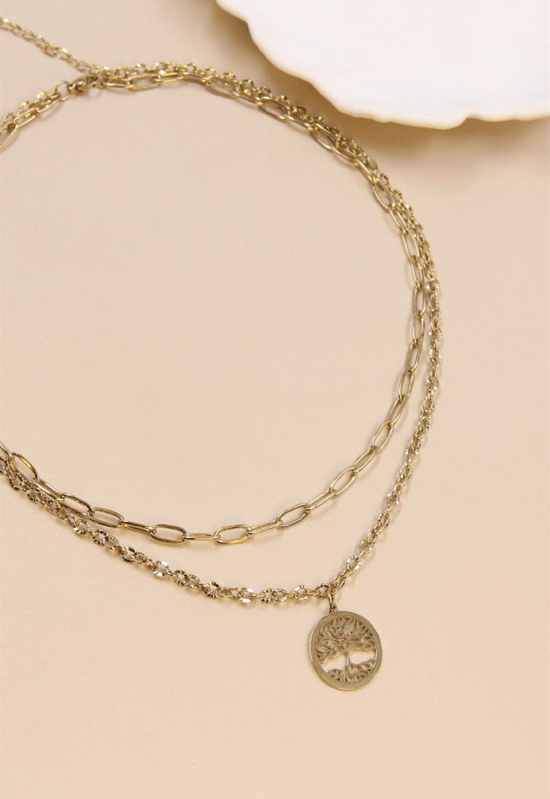 Collier Vina — Double Rang Arbre de Vie Doré Layering