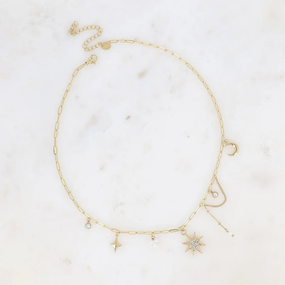 Collier Haïdi – Étoiles, Lune & Cristaux