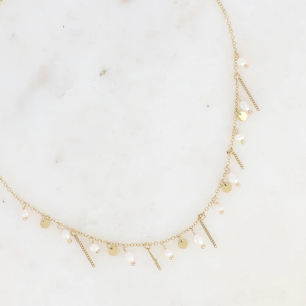 Collier Aline – Perles d'Eau Douce & Pampilles Dorées