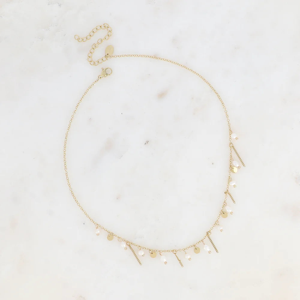 Collier Aline – Perles d'Eau Douce & Pampilles Dorées