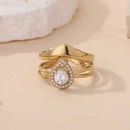 Bague ARMANDE - Oxyde de Zirconium & Strass - Triple Anneau Doré