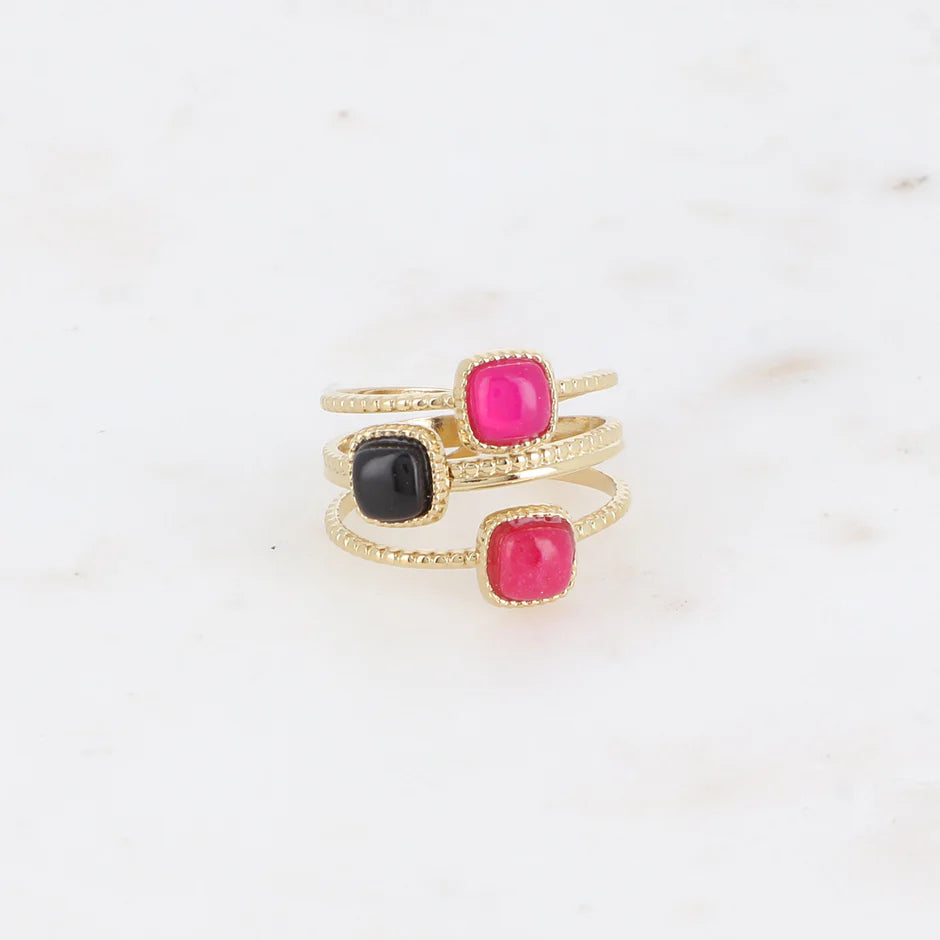 Bague Bali – Triple Anneau Milgrain & Tourmaline Colorée