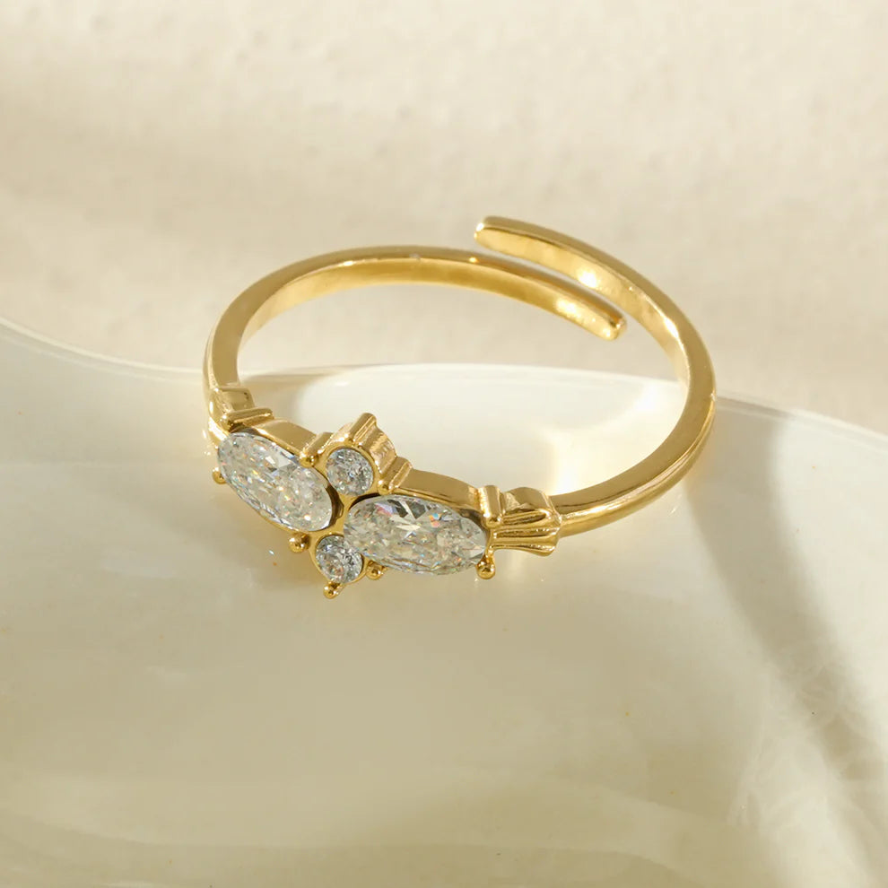 Bague BELLY – Strass Ovales & Ronds Dorée Ajustable