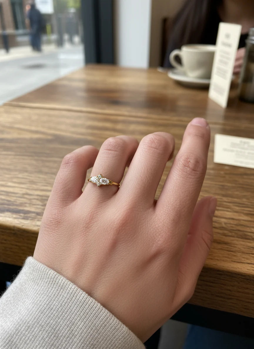 Bague BELLY – Strass Ovales & Ronds Dorée Ajustable