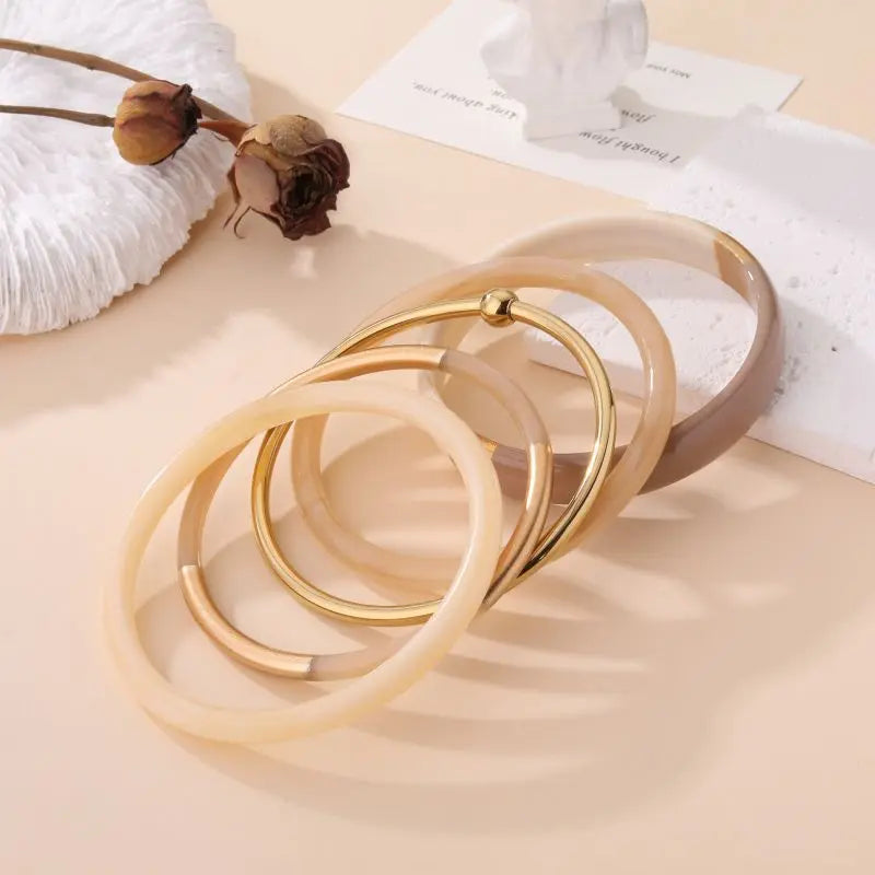 Bracelet BIANCA - Jonc Résine & Lune Dorée - Rose Doux ou Beige Doré