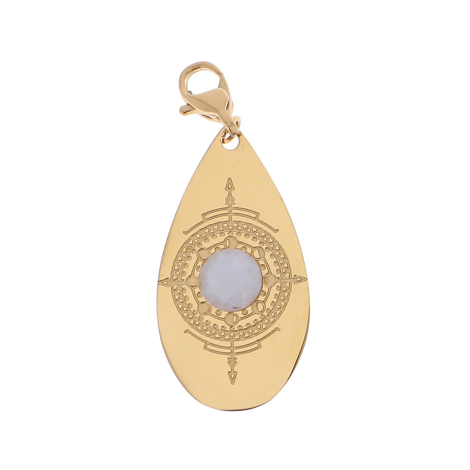 Charm DAVIE – Médaillon Boussole & Agate Blanche