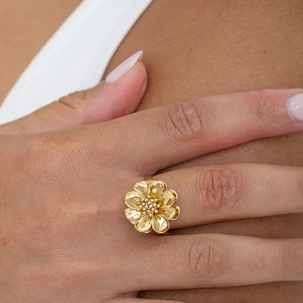 Bague Tournante Christina – Fleur Dorée Anti-Stress