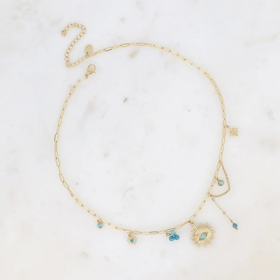 Collier Aïcha – Sodalite & Pendentif Œil