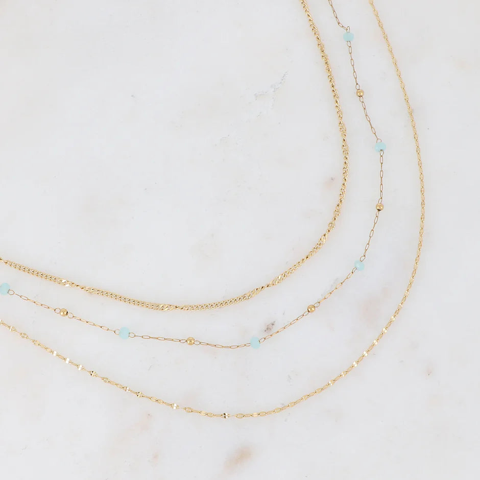Collier Elya – 3 Rangs Dorés & Pâtes de Verre