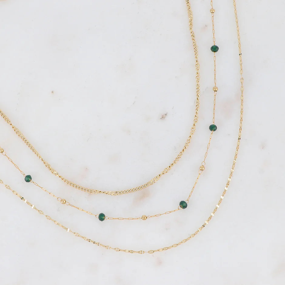 Collier Elya – 3 Rangs Dorés & Pâtes de Verre
