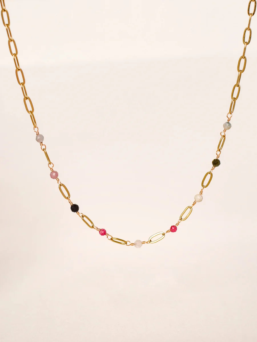 Collier Émane – Turquoise Africaine & Tourmaline | Acier Doré