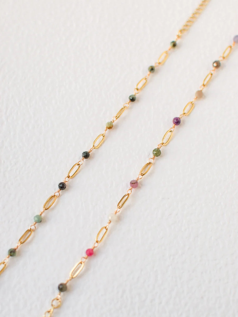 Collier Émane – Turquoise Africaine & Tourmaline | Acier Doré