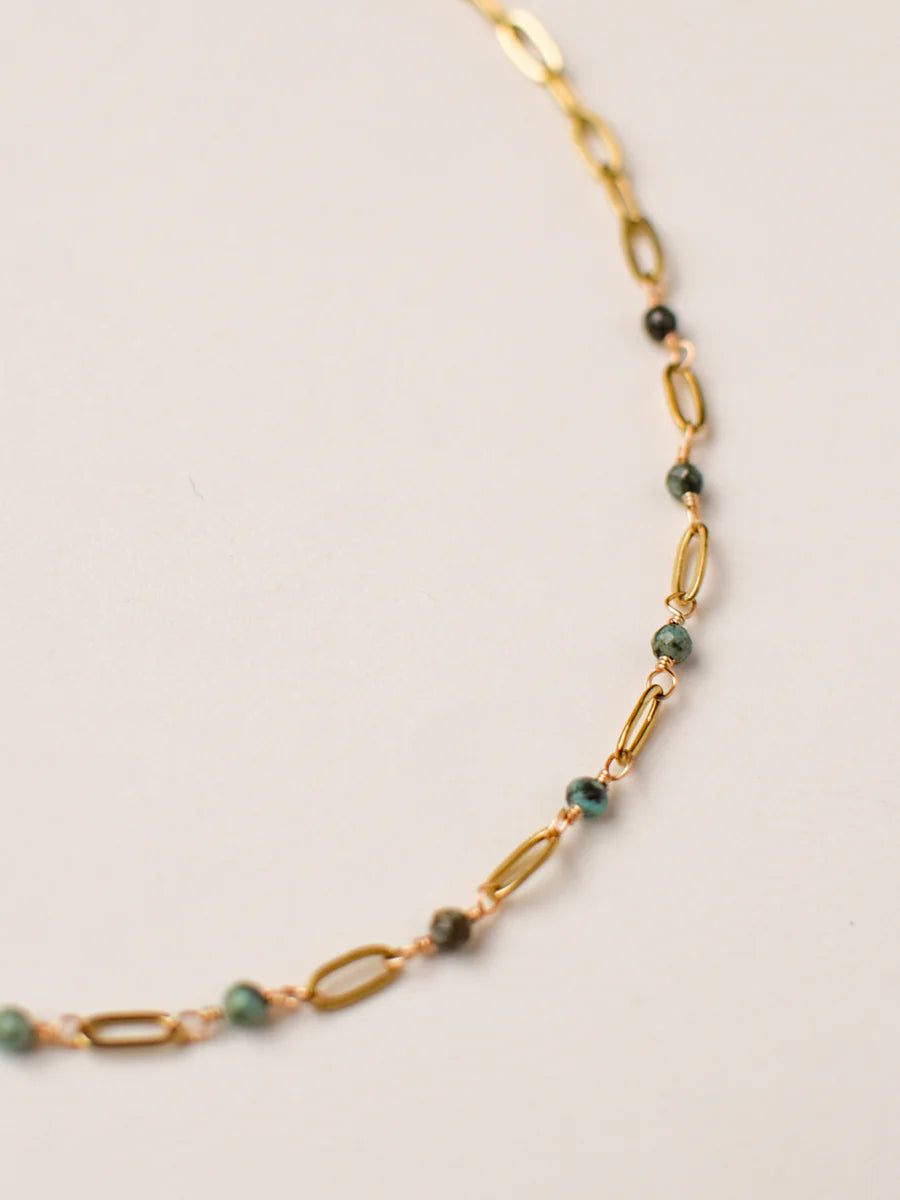 Collier Émane – Turquoise Africaine & Tourmaline | Acier Doré