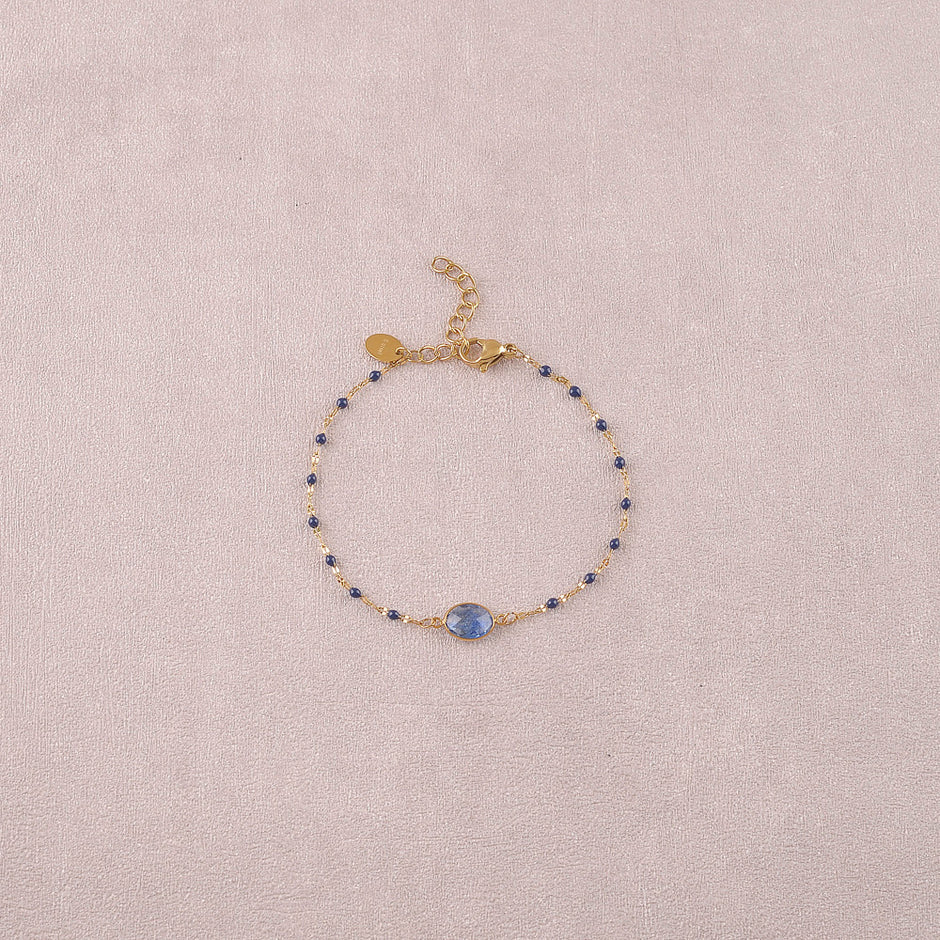 Bracelet ESTELINE | Maille Émail & Pendentif Pierre Naturelle Ovale | Or et Âme Bijoux