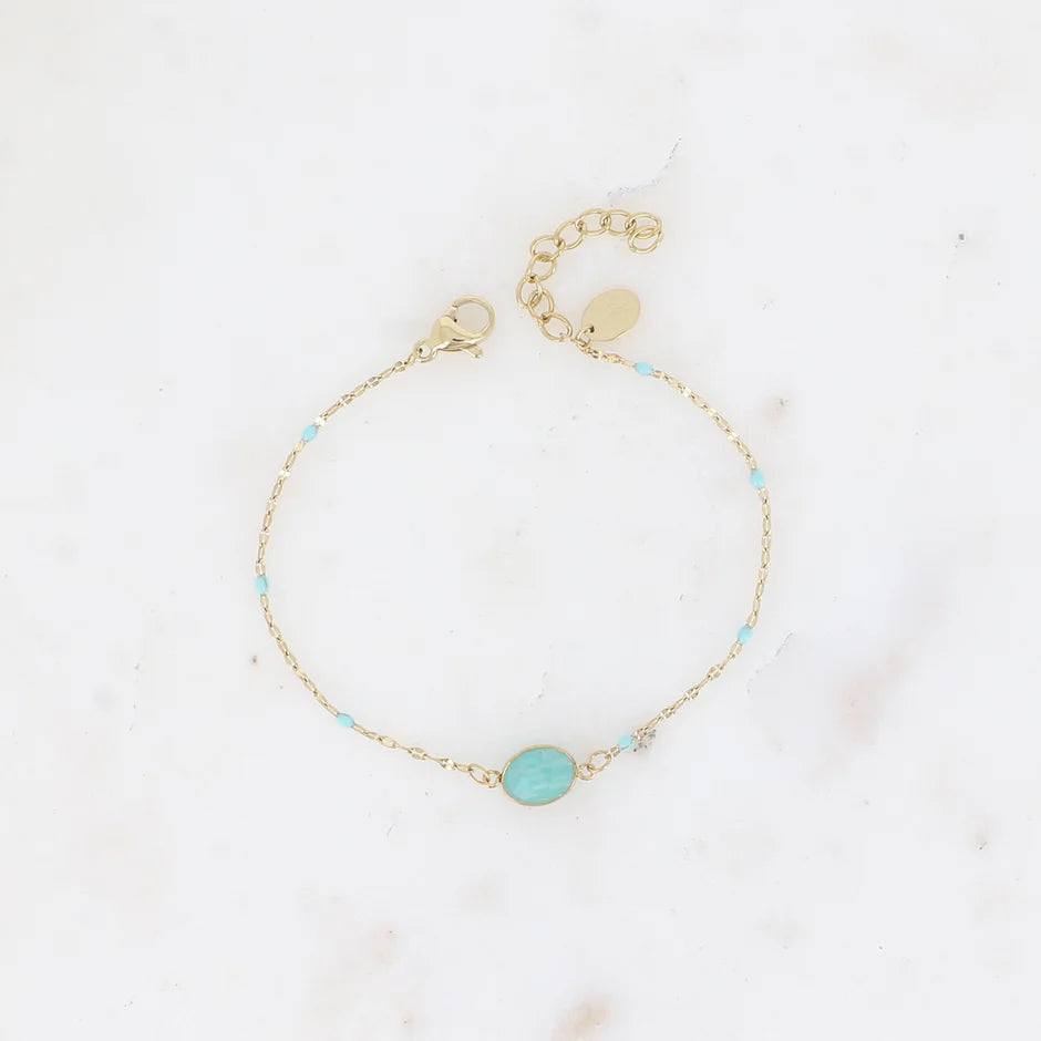 Bracelet ESTELINE | Maille Émail & Pendentif Pierre Naturelle Ovale | Or et Âme Bijoux