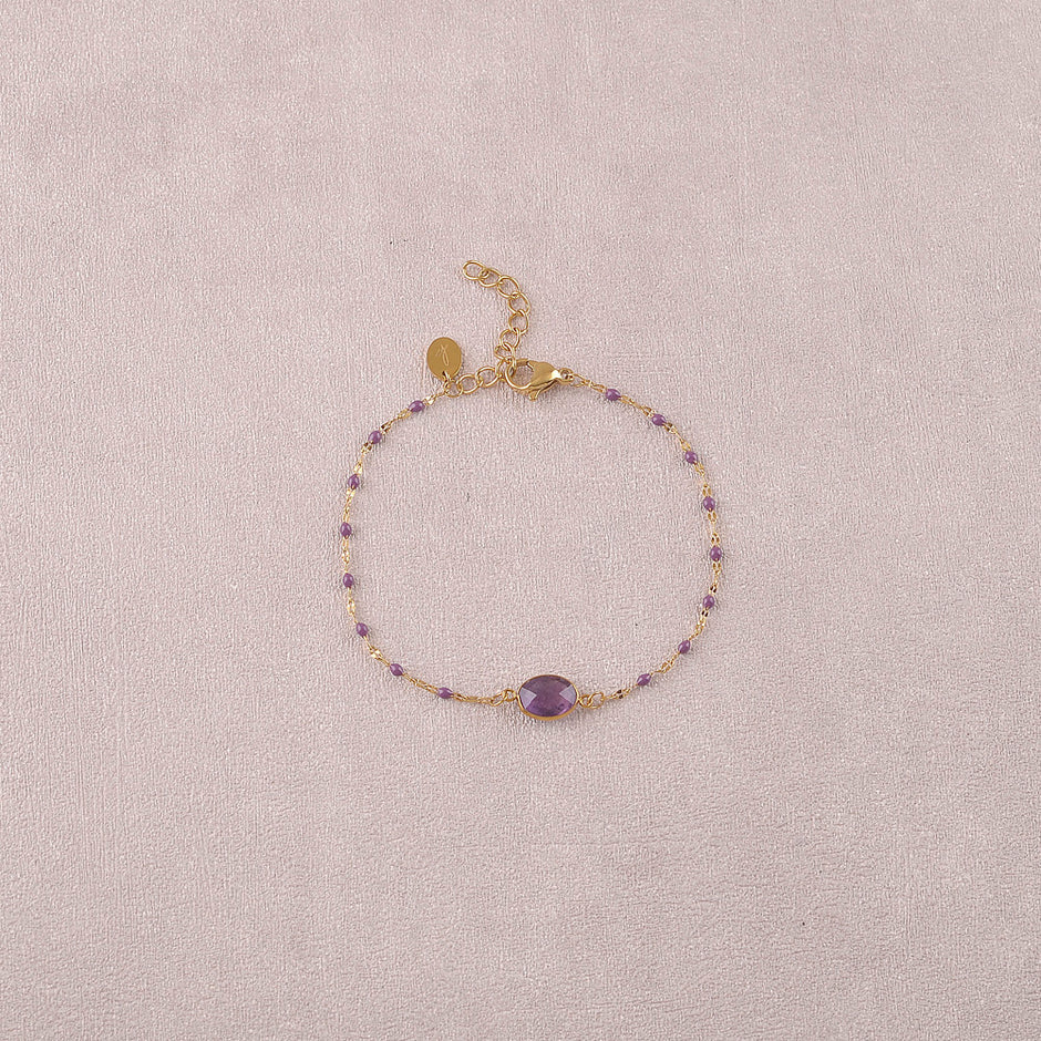 Bracelet ESTELINE | Maille Émail & Pendentif Pierre Naturelle Ovale | Or et Âme Bijoux