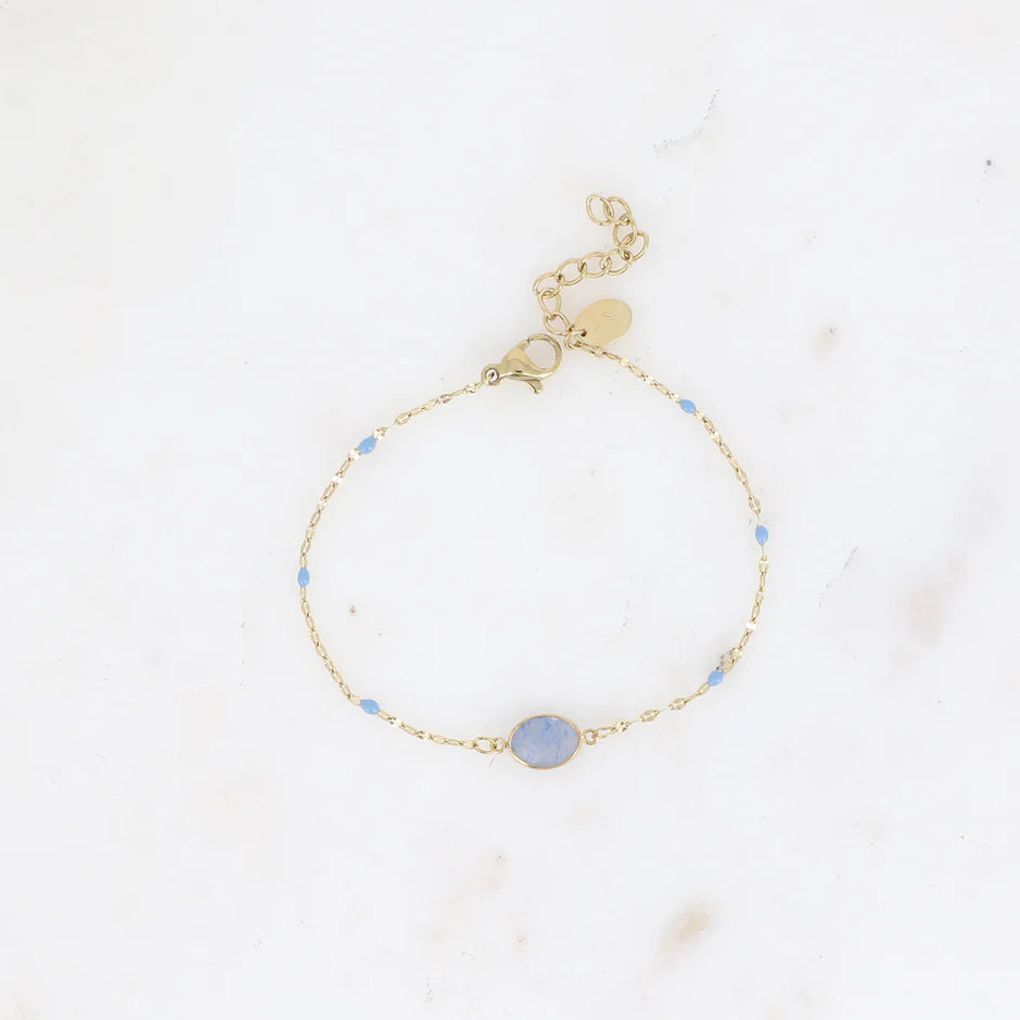 Bracelet ESTELINE | Maille Émail & Pendentif Pierre Naturelle Ovale | Or et Âme Bijoux