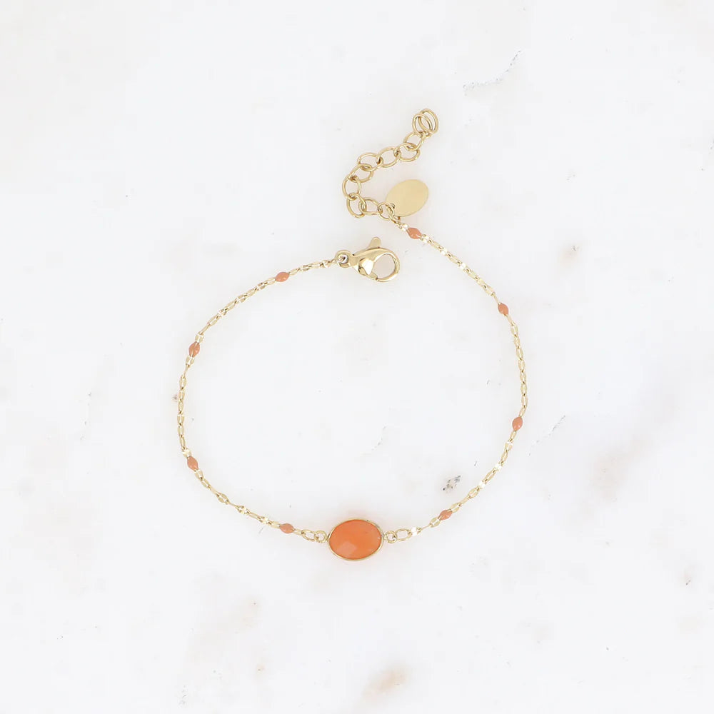 Bracelet ESTELINE | Maille Émail & Pendentif Pierre Naturelle Ovale | Or et Âme Bijoux