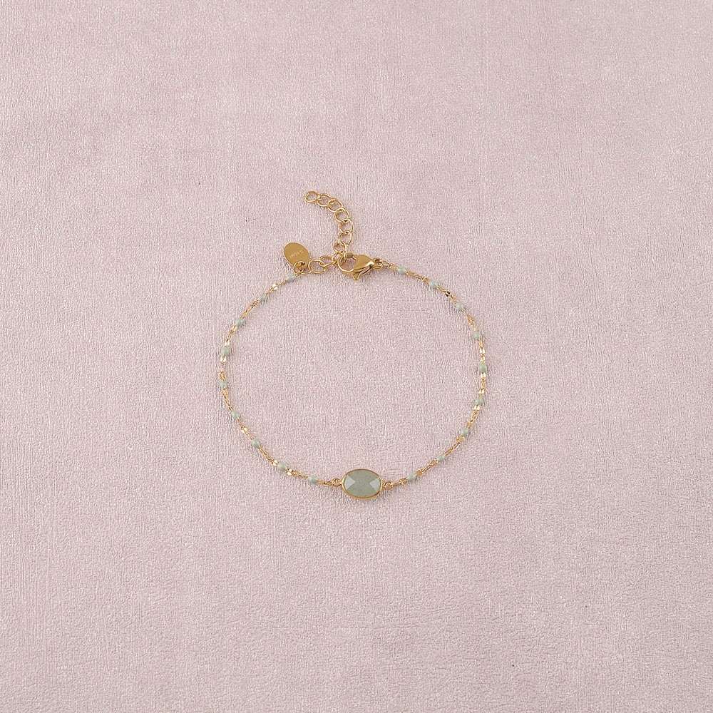 Bracelet ESTELINE | Maille Émail & Pendentif Pierre Naturelle Ovale | Or et Âme Bijoux