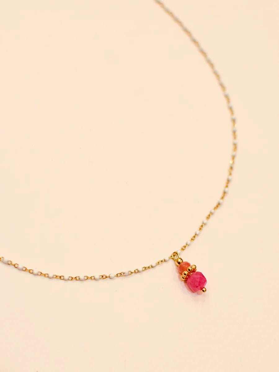 Collier EZRI Agate Rose Pierre de Lune Acier Inoxydable Doré | Or et Âme Bijoux