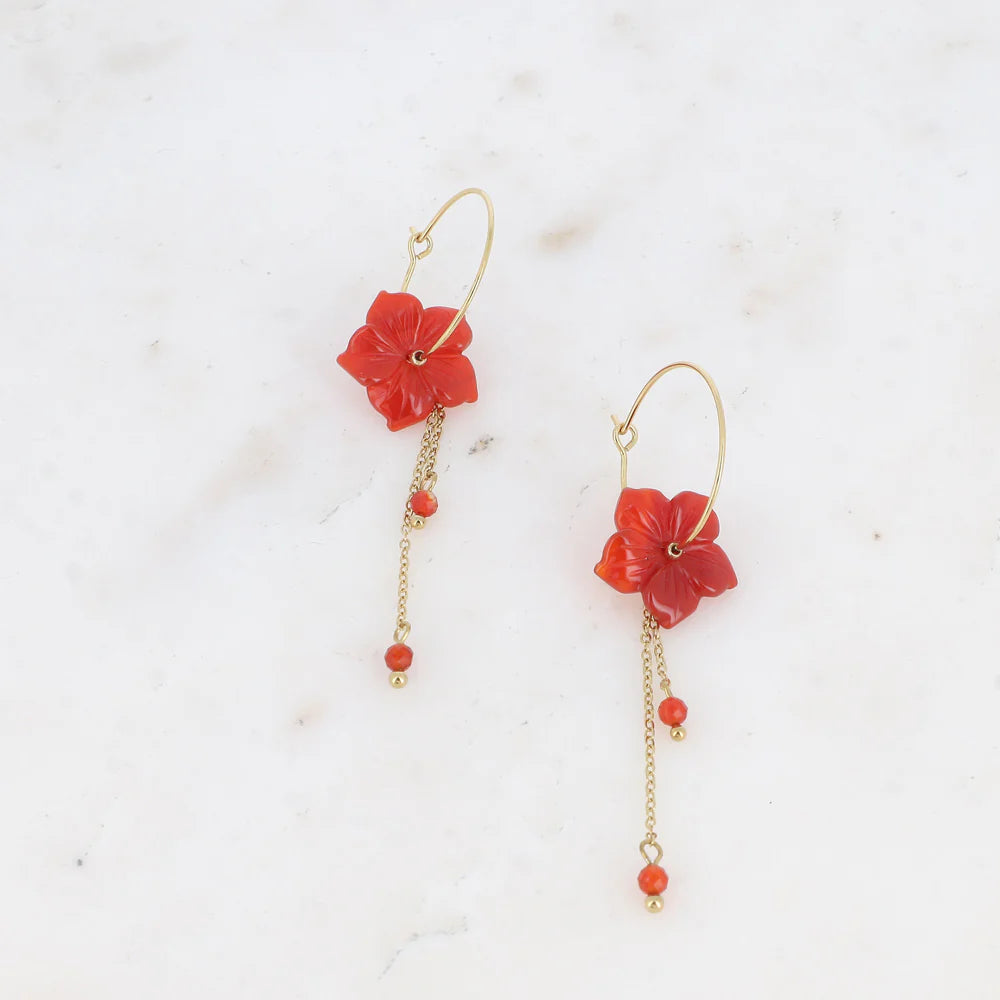 Boucles d'Oreilles Fani – Créoles Fleur en Pierre Naturelle & Chaînes Pendantes