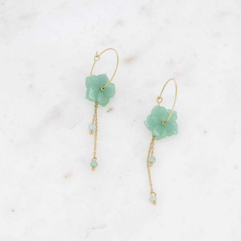Boucles d'Oreilles Fani – Créoles Fleur en Pierre Naturelle & Chaînes Pendantes