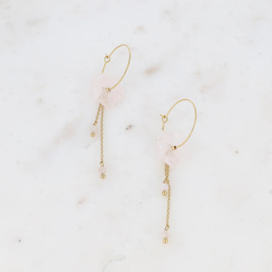 Boucles d'Oreilles Fani – Créoles Fleur en Pierre Naturelle & Chaînes Pendantes