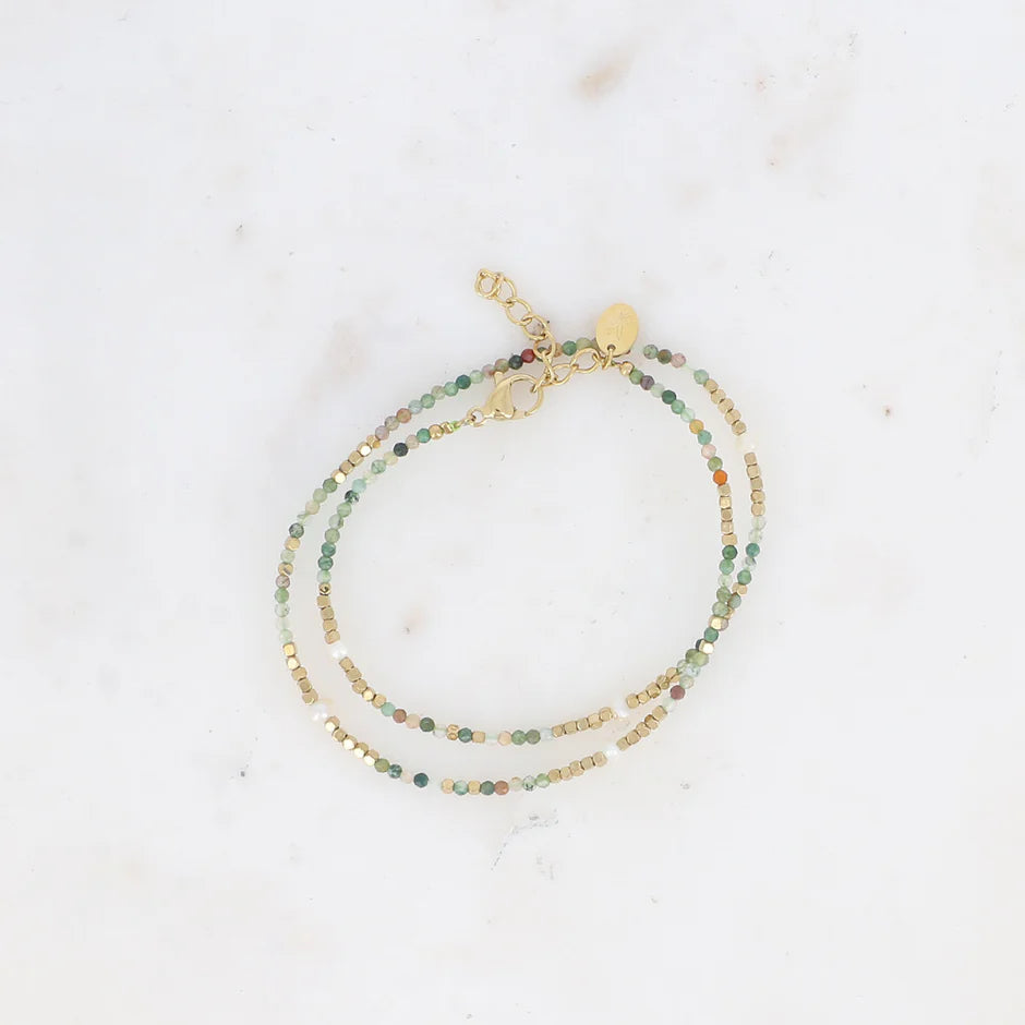 Bracelet Galice – 2 Tours Pierres Naturelles & Perles d'Eau Douce