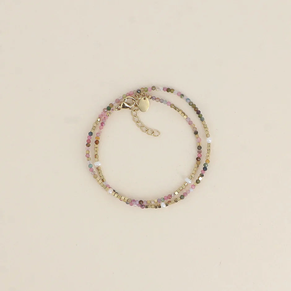 Bracelet Galice – 2 Tours Pierres Naturelles & Perles d'Eau Douce