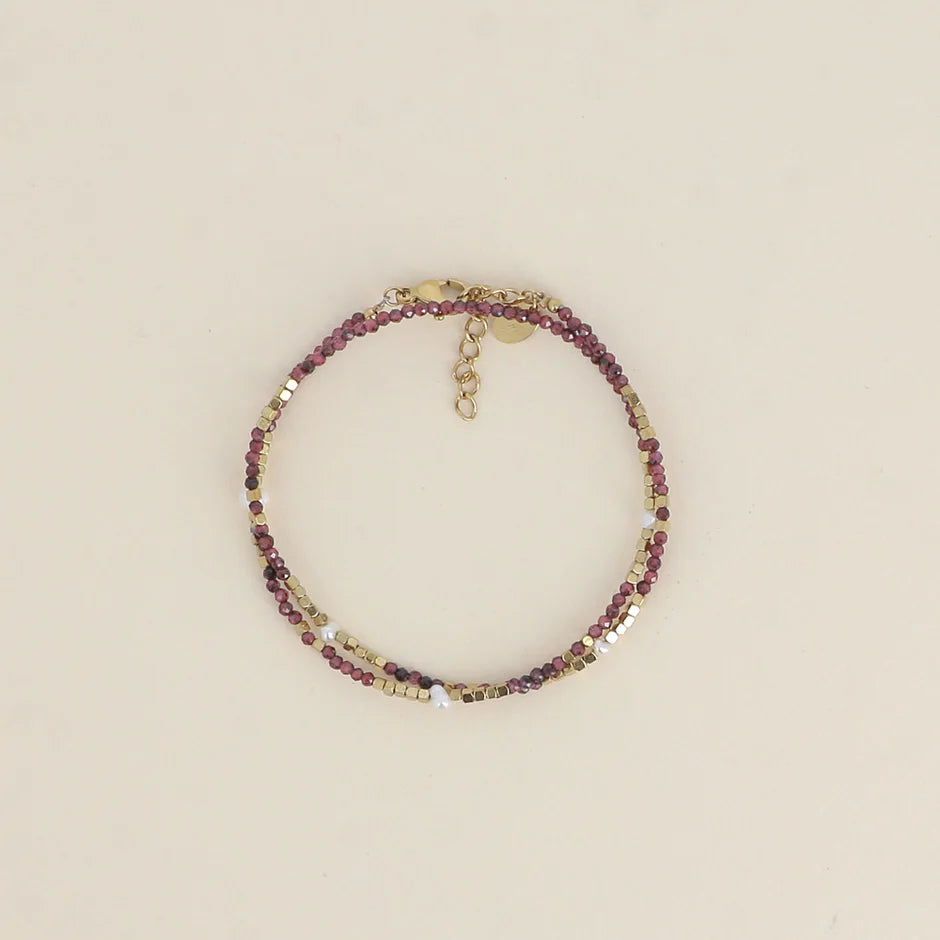 Bracelet Galice – 2 Tours Pierres Naturelles & Perles d'Eau Douce
