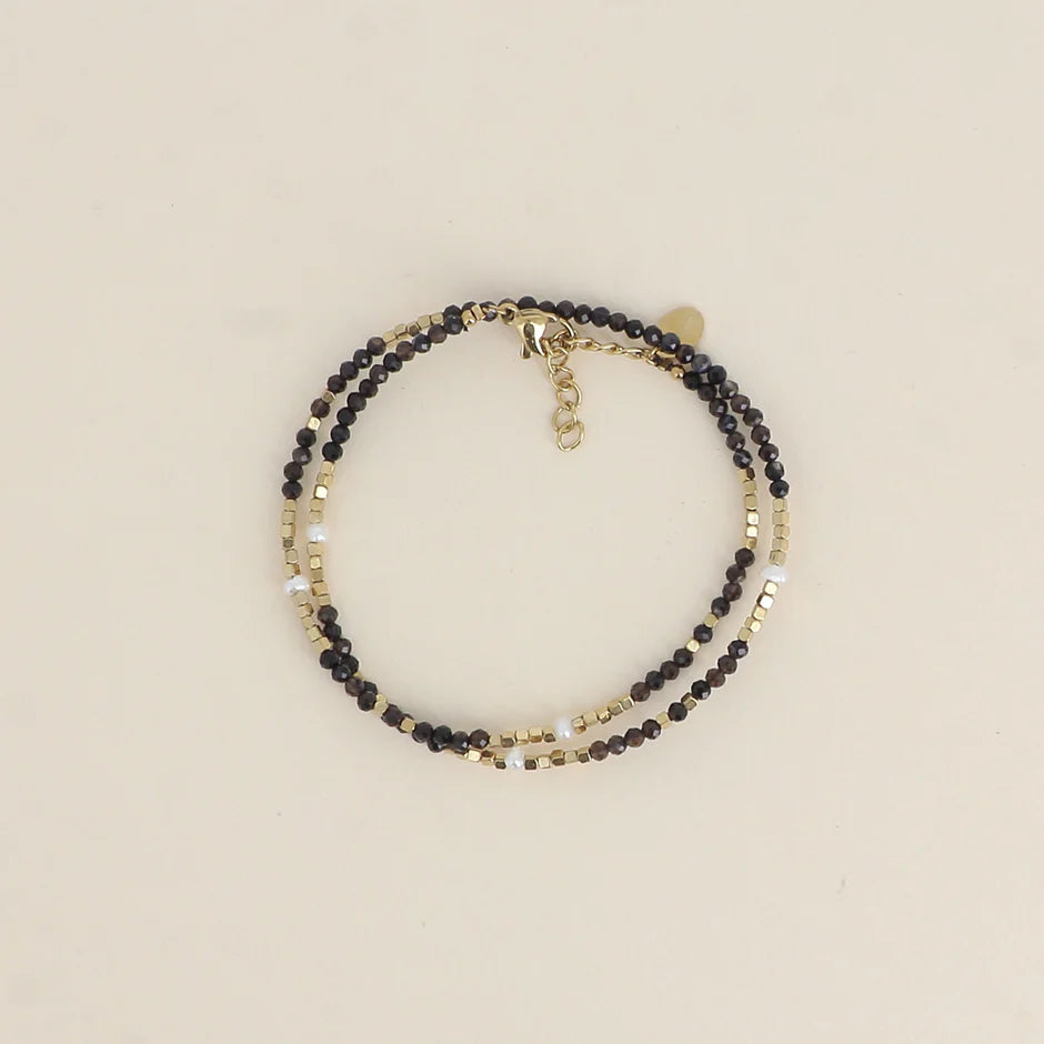 Bracelet Galice – 2 Tours Pierres Naturelles & Perles d'Eau Douce