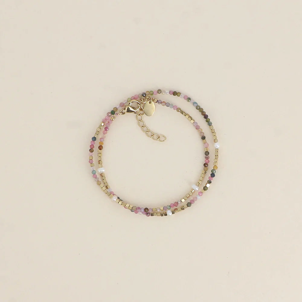 Bracelet Galice – 2 Tours Pierres Naturelles & Perles d'Eau Douce