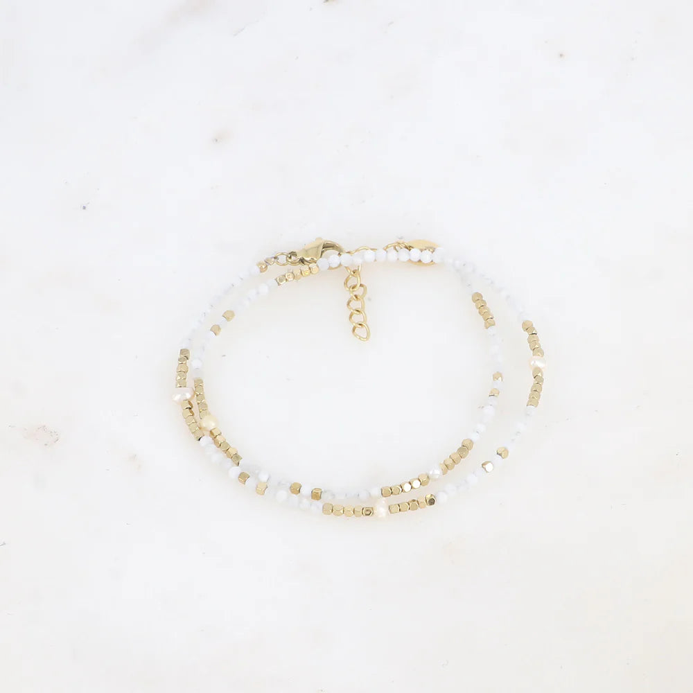 Bracelet Galice – 2 Tours Pierres Naturelles & Perles d'Eau Douce