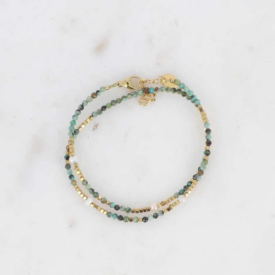 Bracelet Galice – 2 Tours Pierres Naturelles & Perles d'Eau Douce