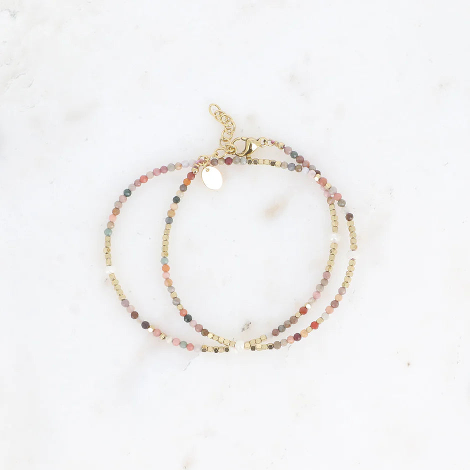 Bracelet Galice – 2 Tours Pierres Naturelles & Perles d'Eau Douce