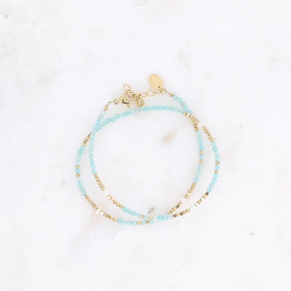 Bracelet Galice – 2 Tours Pierres Naturelles & Perles d'Eau Douce