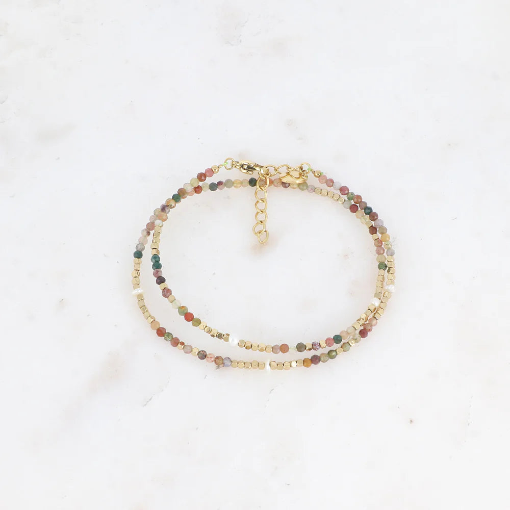 Bracelet Galice – 2 Tours Pierres Naturelles & Perles d'Eau Douce
