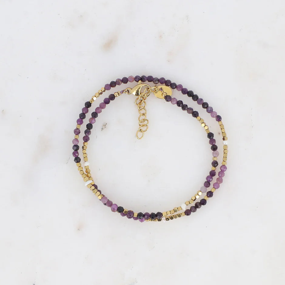 Bracelet Galice – 2 Tours Pierres Naturelles & Perles d'Eau Douce